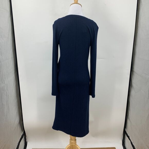 Lucky Brand Midi Dress Womens XS Navy Blue Stretch V Neck Long Sleeve Side Knot - Picture 6 of 15
